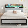 Double Size Bed Frame Metal Bed Platform LED Lights Headboard & 4 Storage Drawer