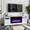 White 70inch TV Stand Unit Cabinet with Electric Fireplace & 12 Colour LED Light