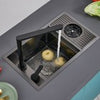 Black Hidden Handmade Kitchen Sink Stainless w/Glass Rinser Single Bowl