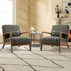 2x Mid Century Lounge Chairs – Solid Wood Frame, High Back, Linen Seat