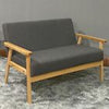 2 Seater Wooden Sofa Armchair with Sturdy Wood Frame Linen Fabric Small Couch