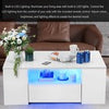 Coffee Table with LED Square High Gloss White Storage Tea Table for Living Room