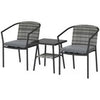 3 PCS Rattan Bistro Set with Cushions Glass Top Coffee Table and Chairs
