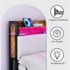Double Size Bed Frame Metal Bed Platform LED Lights Headboard & 4 Storage Drawer