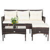 3 PCS Outdoor Conversation Furniture Set PE Rattan Patio Table Sofa Ottoman Set