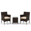 PE Rattan Wicker Chairs 3 Pieces Patio Furniture Set-Beige