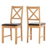 Dining Chairs, Set of 2 Oak Cross Back Wooden Chairs, Brown Seat Kitchen Chairs