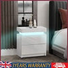Bedside Tables White High Gloss LED Cabinets 2 Drawers Nightstand Modern Bedroom