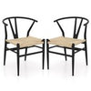 Wishbone Dining Chair Set of 2 Modern Weave Armchairs-Black+Natural