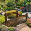 5FT Wooden Garden Bridge with Planters Stained Finish Arc Footbridge for Pond