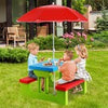 Indoor & Outdoor Colorful Picnic Table and Benches w/Removable Umbrella-Red