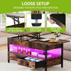 Lift Top Coffee Table with Storage Shelf 2 Drawers LED Light for Living Room