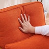 Mid Century Orange Lounge Chair Oak Frame Linen Seat for Living Room