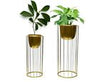 Gold Set of 2 Planter Pots with Metal Stands/Plant Pot for Indoor/Outdoor Flower