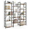 Heavy-duty Metal Frame Bookcases w/ 14 Open Shelves-Brown