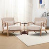 2-Pack Beige Mid-Century Armchairs with Lumbar Support | Solid Wood Frame