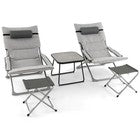 5Pcs Patio Sling Chair Set Folding Lounge Chairs Coffee Table Chair Footrest Set