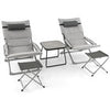 5Pcs Patio Sling Chair Set Folding Lounge Chairs Coffee Table Chair Footrest Set