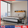 Double Size Bed Frame Metal Bed Platform LED Lights Headboard & 4 Storage Drawer
