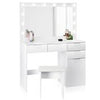 White Dressing Table Set Makeup Table Drawers LED Lights Mirror Cushioned Stool