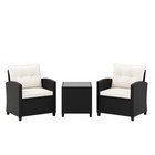 3 Piece Patio Furniture Set Rattan Conversation Set w/ Soft Seat-White