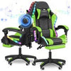 Gaming Chair with Bluetooth Speakers RGB LED Lights & Reclining Footrest Green