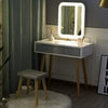 Dressing Table Vanity Set Wood Makeup Desk Rectangle LED Light Mirror with Stool