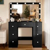 Black Makeup Vanity Table With 11 LED Light Mirror + 7 Drawers Dressing Desk Set