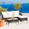 3 PCS Outdoor Conversation Furniture Set PE Rattan Patio Table Sofa Ottoman Set