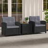 3 Piece Patio Furniture Set Rattan Conversation Set w/ Soft Seat-Grey