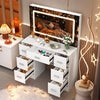 Large Dressing Table with 7 Drawers LED Dimmer Mirrow Makeup Desk Vanity Morden