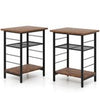 3-Tier Side Table Set of 2 Industrial End Table-Brown