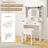 Makeup Vanity Desk and Stool Set with Drawers & Shelves-White