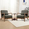 2x Mid Century Lounge Chairs – Solid Wood Frame, High Back, Linen Seat