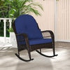 Outdoor Wicker Rocking Chair Patio Rattan Rocker w/ Cushions Navy