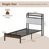 Single Size Bed Frame w/ LED Light & Charging Station-Brown