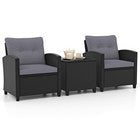3 Piece Patio Furniture Set Rattan Conversation Set w/ Soft Seat-Grey