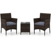 PE Rattan Wicker Chairs 3 Pieces Patio Furniture Set-Grey