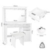 White Dressing Table Set Makeup Table Drawers LED Lights Mirror Cushioned Stool