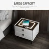LED Bedside Table with 2 Drawers Wireless Charging Side Cabinet Nightstand White