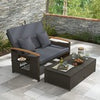 Rattan Woven Loveseat Outdoor Wicker Daybed-Grey