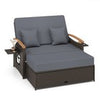 Outdoor Wicker Daybed Rattan Woven Loveseat w/Folding Panels-Grey