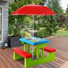 Indoor & Outdoor Colorful Picnic Table and Benches w/Removable Umbrella-Red