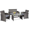 PE Rattan 4 Pieces Patio Furniture Set w/ Cushions-Grey