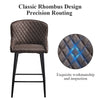 2 Pcs Faux Leather Bar Stools Diamond Seat Dining Room Chairs Metal Legs