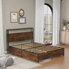 Double/King Size Bed Frame with Storage Headboard, 4 Drawers Platform Slats Bed