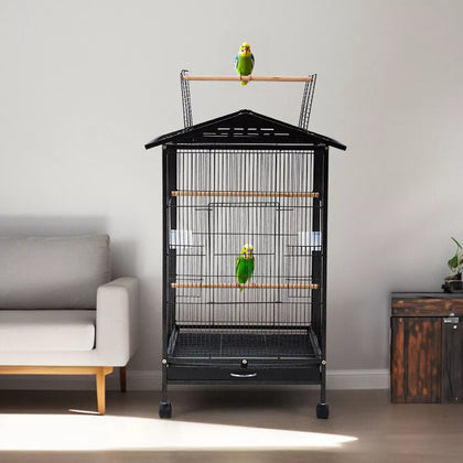 Large Bird Cage Parrot Cage With 4 Wheel Budgie Canary Finch Cockatoo Play Stand