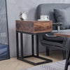 C-shaped End Table Sofa Side/Coffee/Snack Tables Frame Metal w/ Wood Drawer Top