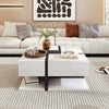 Modern Coffee Table With 4 Hidden Drawers Wooden Living Room Furniture, White
