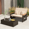 Outdoor Wicker Daybed Rattan Woven Loveseat Patio Sun Lounger w/ Storage Ottoman